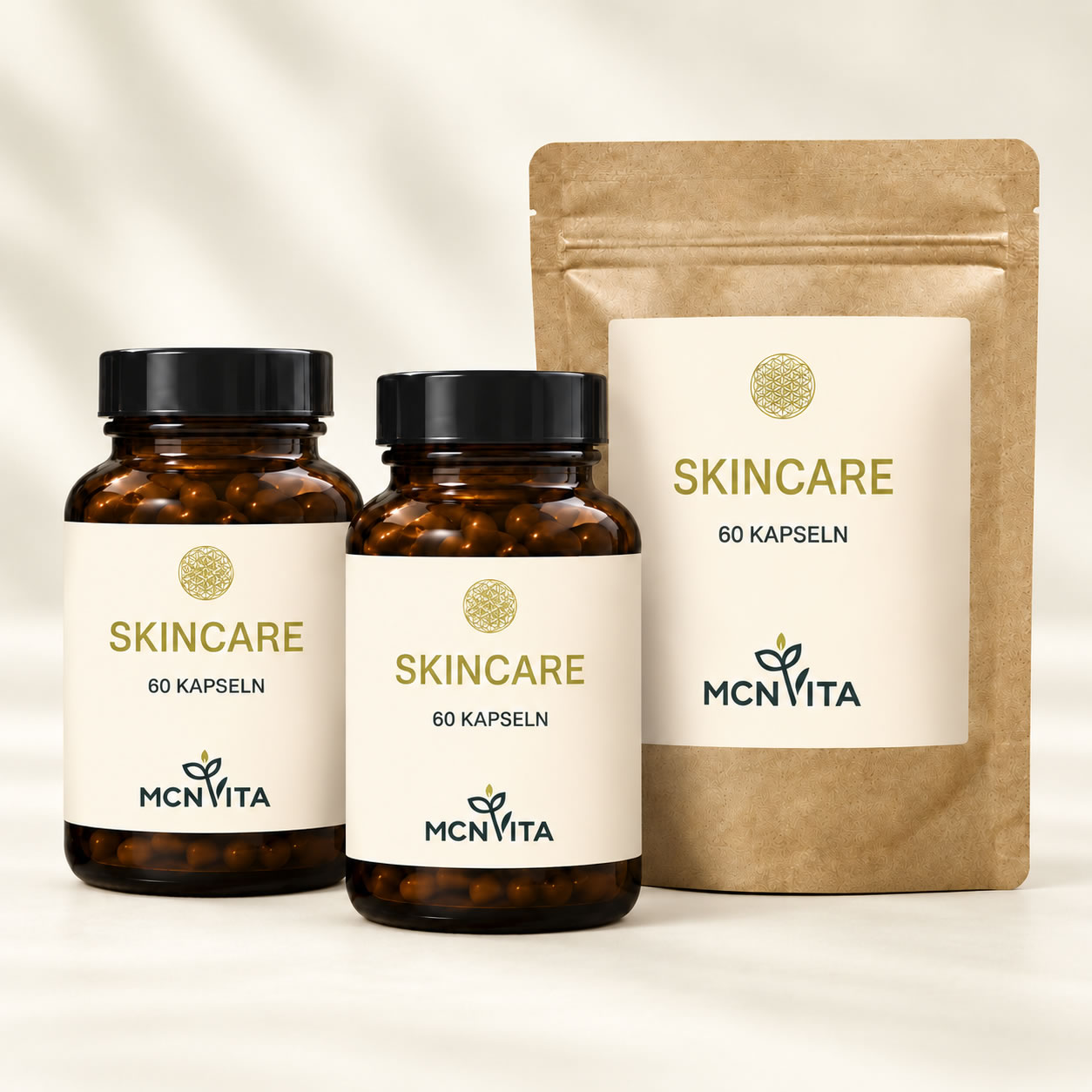MCNVITA SKINCARE mit zwei Flaschen und Nachfüllpackung