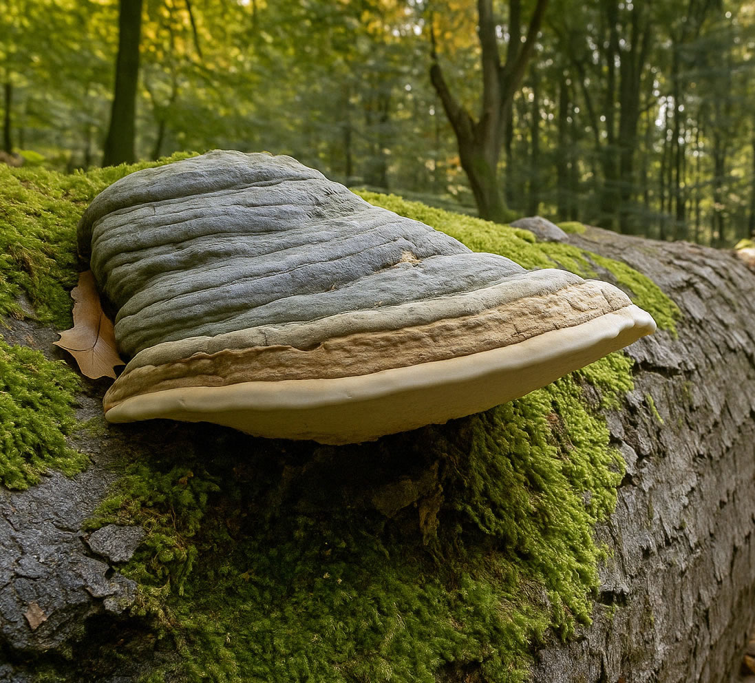 Zunderschwamm an einer Birke im Wald