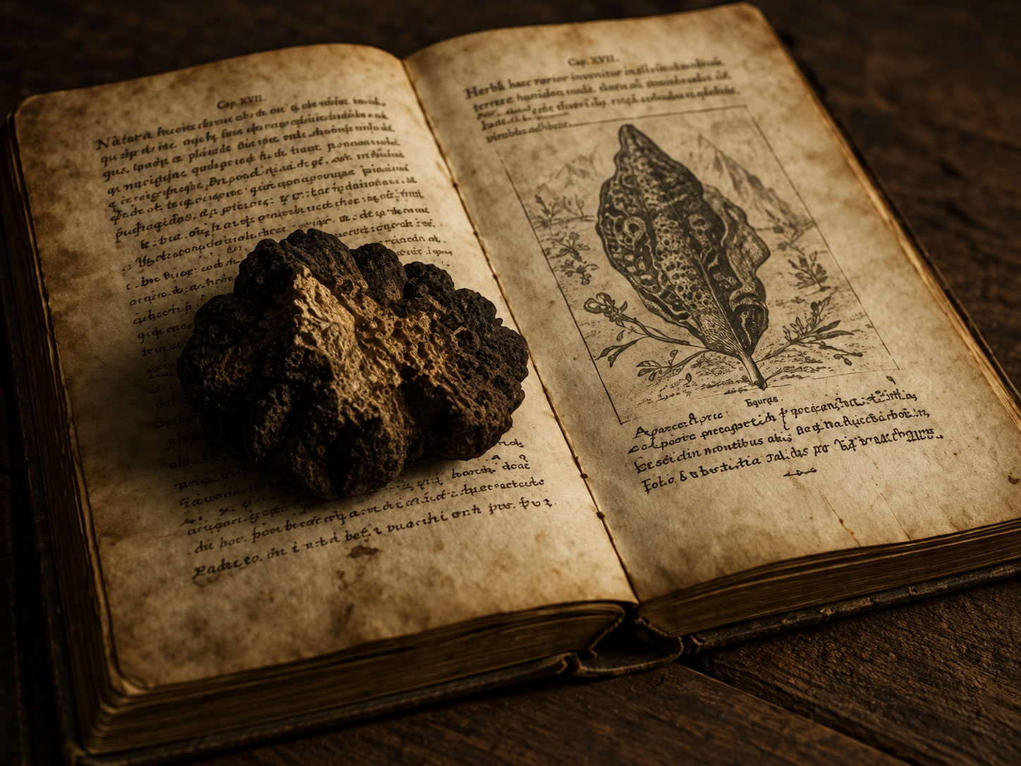 Altes Buch mit Illustration des Zunderschwamms